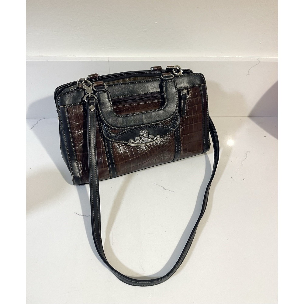M.C. Marc Chantal Dark Brown Crocodile Embossed‎ Leather Shoulder Handbag Purse